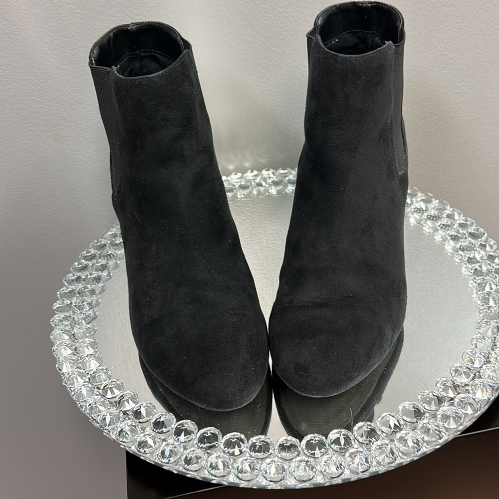 MIA Black Suede Ankle Booties with chunk 3” heel